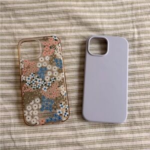 2 iPhone 14 Floral and Solid Phone Cases